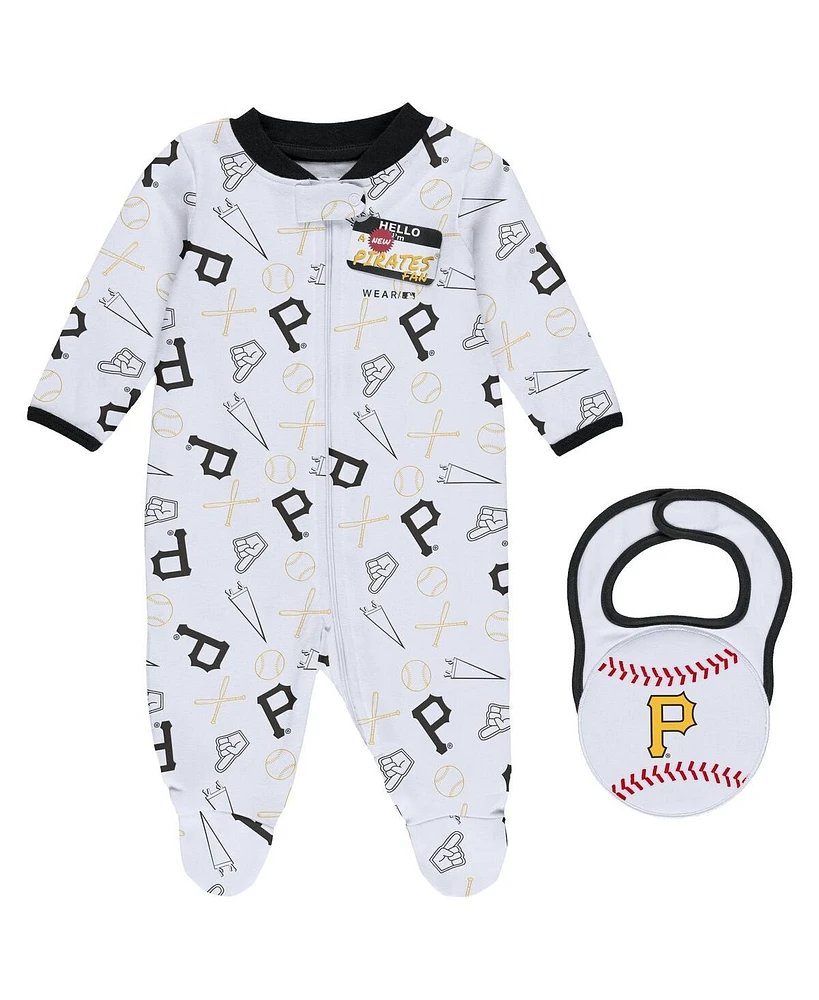 Baby Boys and Girls Wear by Erin Andrews White Pittsburgh Pirates Sleep Play Full-Zip Footed Jumper with Bib