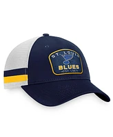Men's Fanatics Navy, White St. Louis Blues Fundamental Striped Trucker Adjustable Hat