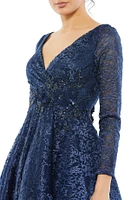 Women's Long Sleeve Embroidered Tea Length Dress