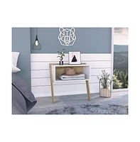 Depot E-shop Leticia Nightstand, Two Legs, One Shelf, Superior Top, Light Oak / White