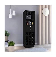 Depot E-shop Zircon Bar Cabinet, Twelve Built-in Wine Rack, Two Drawers, Black