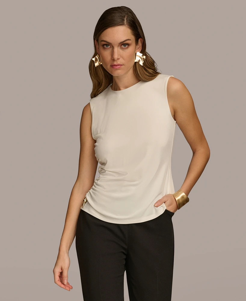 Donna Karan Women's Side-Cinched Sleeveless Crewneck Top