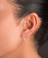 Cubic Zirconia Heart Medium Hoop Earrings in 14k Gold-Plated Sterling Silver, 1.1"