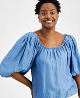 On 34th Women's Chambray Balloon-Sleeve Top, Created for Macy's