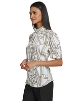 Karl Lagerfeld Women's Geo-Print Puffed-Sleeve Top