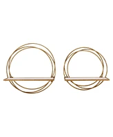 Golden-Tone Rings Floating Wall Shelves, Set of 2