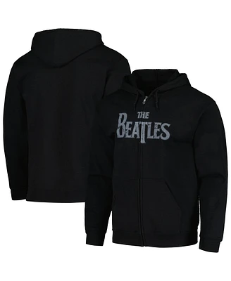Men's and Women's Black Distressed The Beatles Vintage-Like Logo Hoodie Full-Zip Sweatshirt