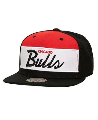 Men's Mitchell & Ness White, Black Chicago Bulls Retro Sport Colorblock Script Snapback Hat