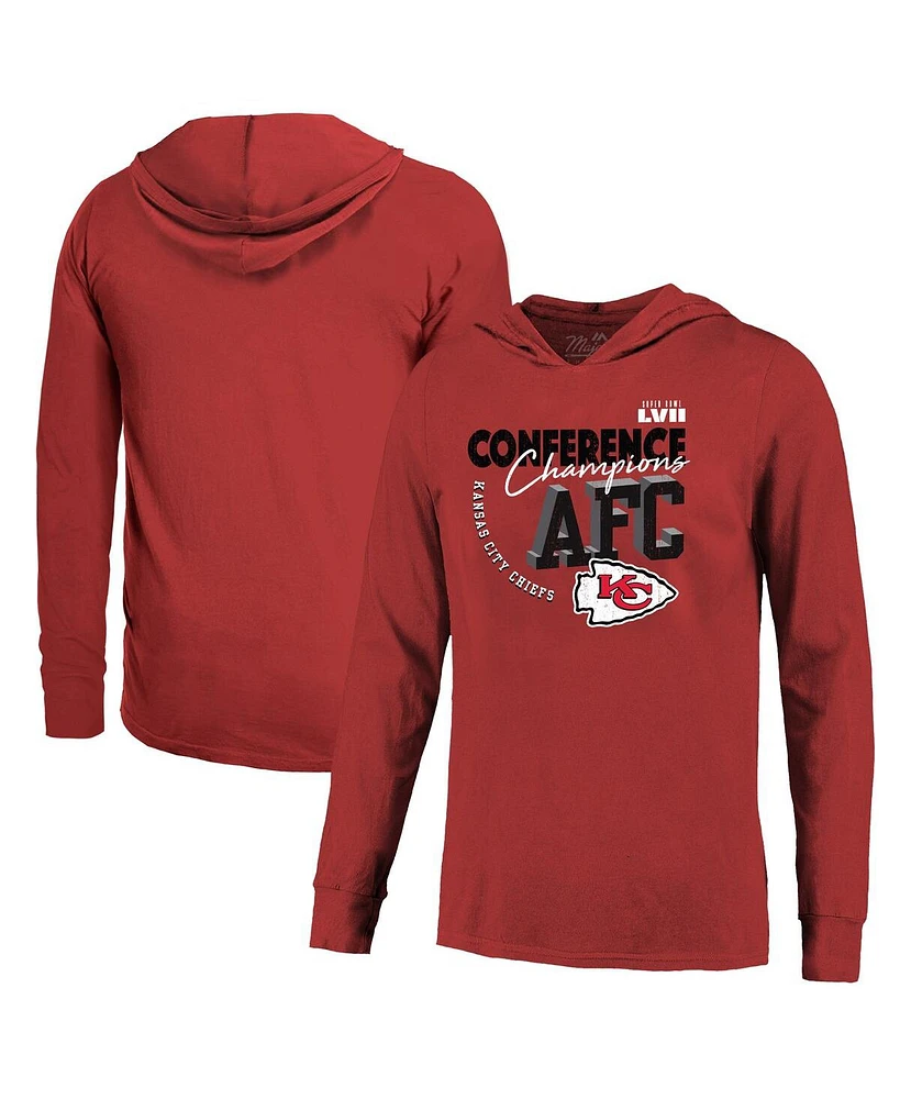 Men's Majestic Threads Red Kansas City Chiefs 2022 Afc Champions High Tide Long Sleeve Hoodie T-shirt