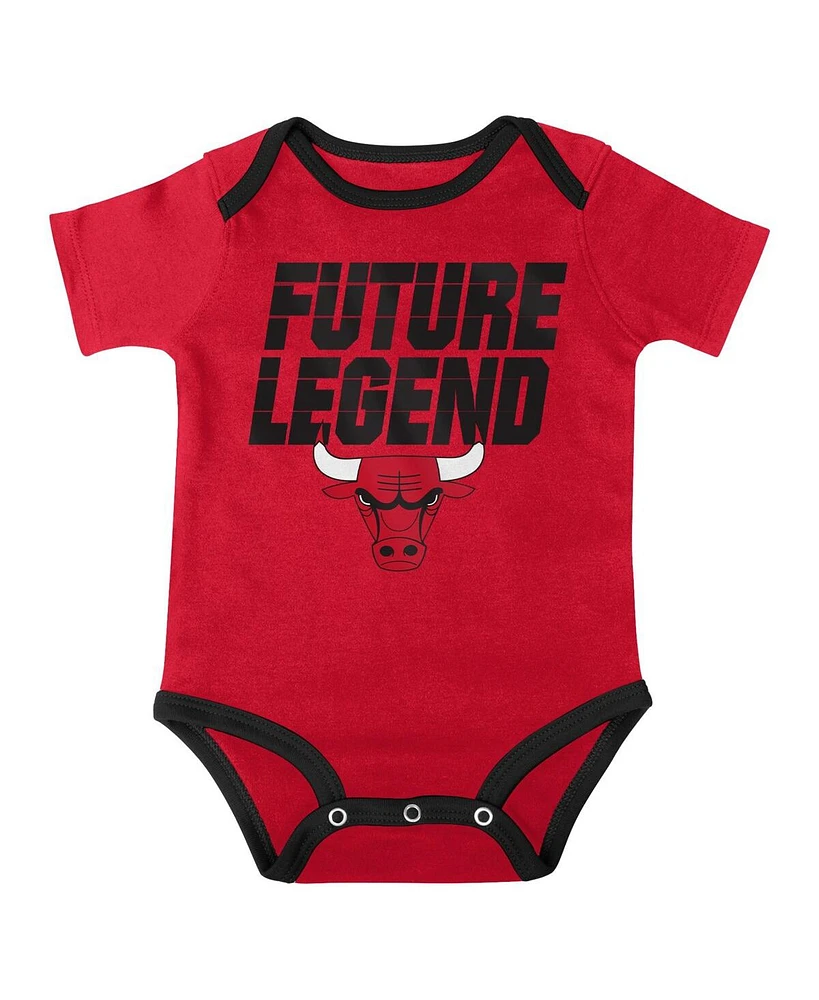 Baby Boys and Girls Red, Black, Gray Chicago Bulls Bank Shot Bodysuit, Hoodie T-shirt and Shorts Set
