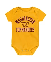 Baby Boys and Girls Gold, Burgundy, Heather Gray Washington Commanders Three-Pack Eat, Sleep and Drool Retro Bodysuit Set