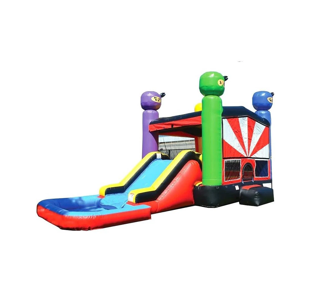 JumpOrange Ninja Warrior Commercial Grade Bounce House Water Slide Combo with Splash Pool for Kids and Adults (with Blower), Wet Dry Use, Basketball H