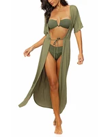 Guria Beachwear Women's Tie Front Long Kimono Cover-up