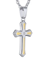 Men's Diamond Accent Cross 22" Pendant Necklace in Stainless Steel & 10k Gold