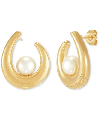 Honora Cultured Freshwater Pearl (7-1/2 mm) Swoop Stud Earrings in 14k Gold