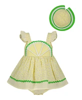 Blueberi Boulevard Baby Girls Lemon Seersucker Sundress and Hat Set