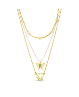 kensie Gold-Tone 3 Piece Layered Necklace Set with Heart and Butterfly Charm Pendants