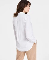 Tahari Asl Women's Linen-Blend Long Sleeve Button Front Shirt
