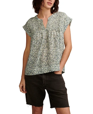Lucky Brand Women's Printed Smocked Short-Sleeve Top