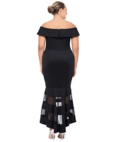 Xscape Plus High-Low Off-The-Shoulder Midi Dress