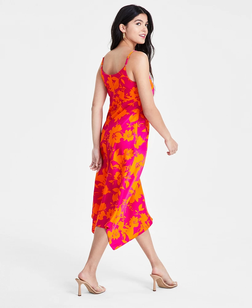 Bar Iii Women's Printed Cowl Neck Asymmetrical-Hem Dress, Created for Macy's