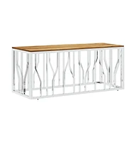 vidaXL Coffee Table Silver Stainless Steel and Solid Wood Acacia