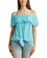 Bcx Juniors' Ruffled Off-The-Shoulder Tie-Waist Top