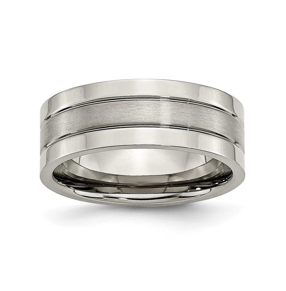 Chisel Titanium Brushed Center 8 mm Grooved Wedding Band Ring