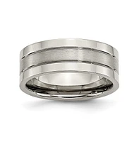 Chisel Titanium Brushed Center 8 mm Grooved Wedding Band Ring