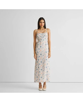 Reistor Women's Ruched Floral Strappy Maxi Dress
