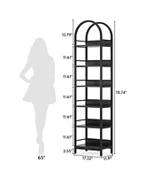 Tribesigns 6-Tier Open Bookshelf, 78.7" Tall Arched Bookcase Narrow Bookshelf with Metal Frame for Living Room, Home Office