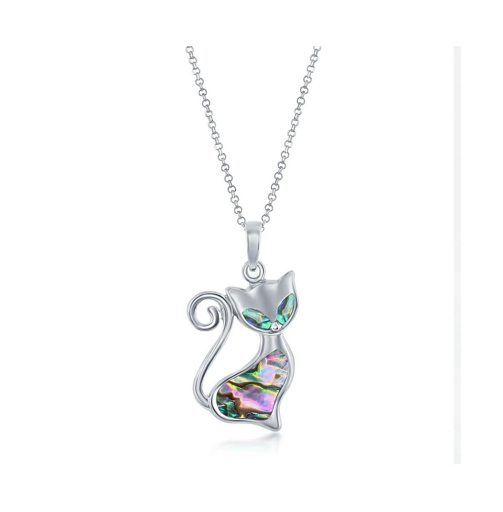 Caribbean Treasures Sterling Silver Abalone Cat Pendant Necklace