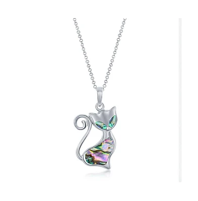 Caribbean Treasures Sterling Silver Abalone Cat Pendant Necklace