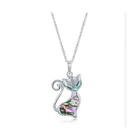 Caribbean Treasures Sterling Silver Abalone Cat Pendant Necklace