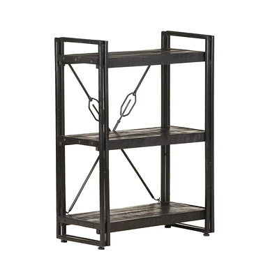 3-Tier Bookcase Black 23.6"x11.8"x31.5" Solid Mango Wood