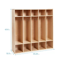 ECR4Kids Streamline 5-Section Coat Locker, Natural, 1