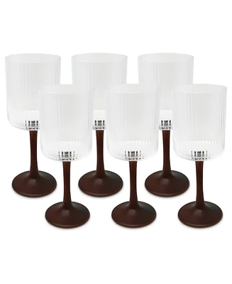 Vivience Straight Structure and Wood Stem Optic Wine Glasses, Set of 6