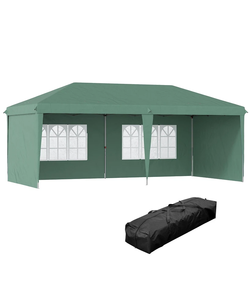 Outsunny 10' x 20' Pop Up Canopy with 4 Removable Sidewalls, Green