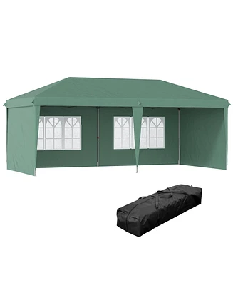 Outsunny 10' x 20' Pop Up Canopy with 4 Removable Sidewalls, Green