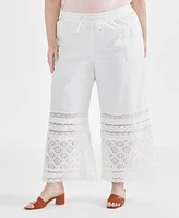 Style & Co Plus Cotton Crochet Wide-Leg Pants, Created for Macy's