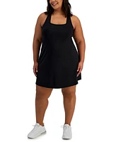 Id Ideology Plus Size Active Solid Cross-Back Sleeveless Dress, Created for Macy's