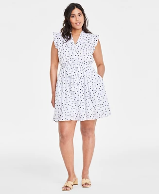On 34th Women's Dot Scatter-Print Ruffle-Sleeve Button-Front Mini Dress, Created for Macy's