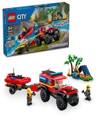 Lego City 4X4 Fire Truck with Rescue Boat Toy 60412, 301 Pieces