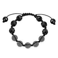 Bling Jewelry Black Pave Crystal Ball Natural Hematite Bracelet For Women Black Cord String Adjustable