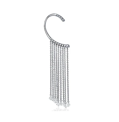 Bling Jewelry Right Fashion Fringe Tassel Cascade Fake Cartilage Cuff Hook Ear Wrap Earring Crystal Stainless Steel 316L