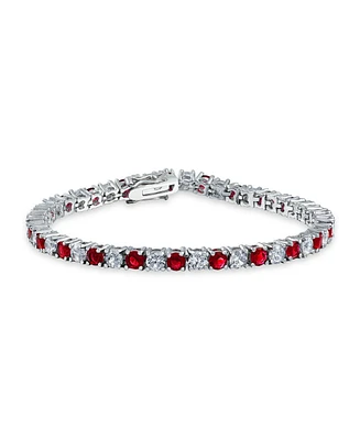 Bling Jewelry Red White Alternating Red Round Cubic Zirconia 12.00 Ct 4 Prong Basket Set Solitaire Cz Tennis Bracelet For Women 7.5 Inch