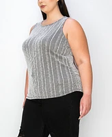 Coin 1804 Plus Size Variegated Textured Stripe Ruched Tank Top