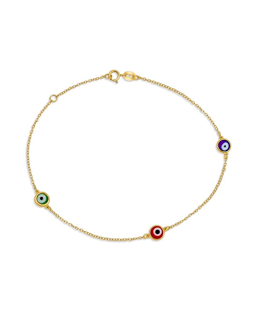 Bling Jewelry Minimalist Delicate Gold Plated Evil Eye Anklet With Adjustable Chain