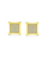 Bling Jewelry Square Shaped Cubic Zirconia Micro Pave Cz Kite Stud Earrings Gold Plated Sterling Silver 9MM