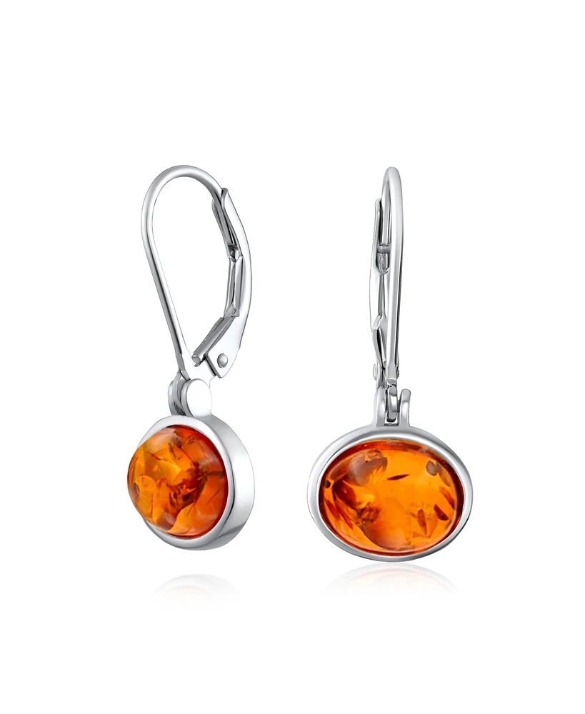 Bling Jewelry Simple Plain Bezel Set Lever Back Honey Natural Amber Oval s Drop Earrings For Women Sterling Silver 7MM